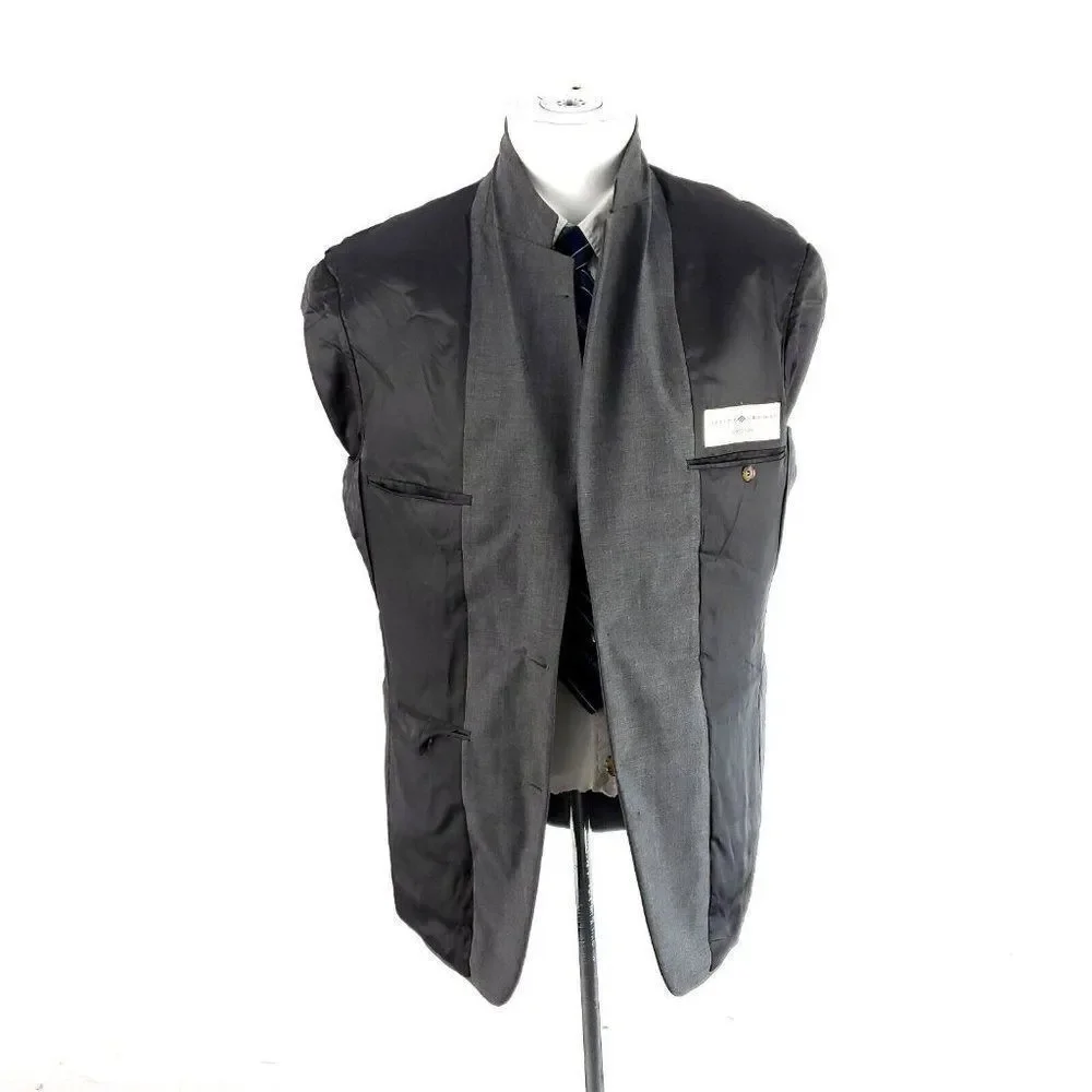 Joseph Abboud Super 110s Wool Silk 2‎ Button Suit Jacket 38R Gray Windowpane